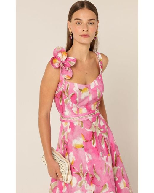 SACHA DRAKE Pink Tulip Rose Midi Dress