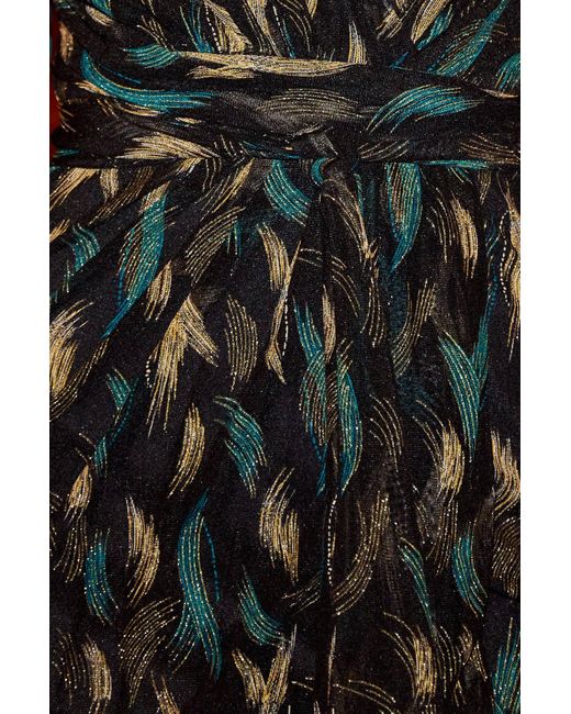 Yumi' Black Metallic Sparkle Mesh Wrap Midi Dress