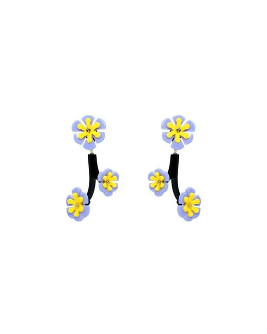 Gissa Bicalho Blue Handmade Acrylic Earring Branch Daisies Lavender