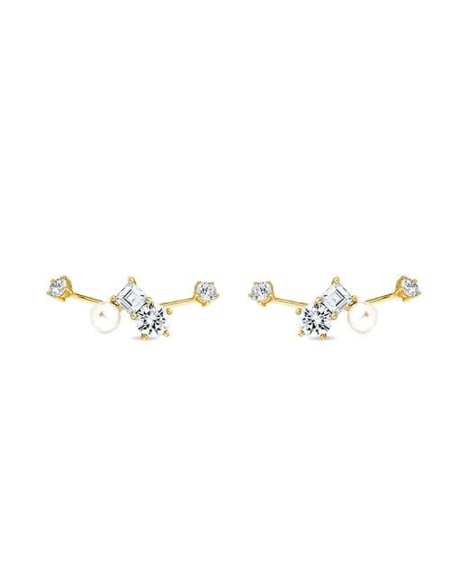 SALLY SKOUFIS Metallic Eclipse Ear Jacket With Natural Pearls & Made Cz Diamond Stimulant