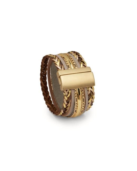 Saachi Metallic Rustic Chain Leather Bracelet