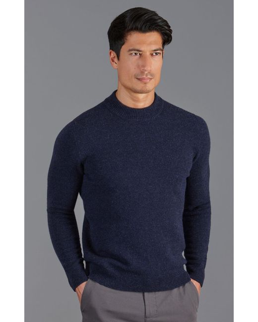 Paul James Knitwear Blue Lambswool Arden Narrow Mock Turtle Neck Jumper for men
