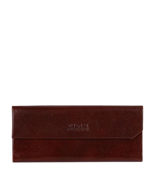 Time Resistance Brown Foldable Leather Glasses Case for men