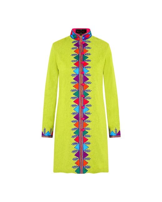 Beatrice von Tresckow Green Lime Nomad Verdon Linen Nehru Jacket