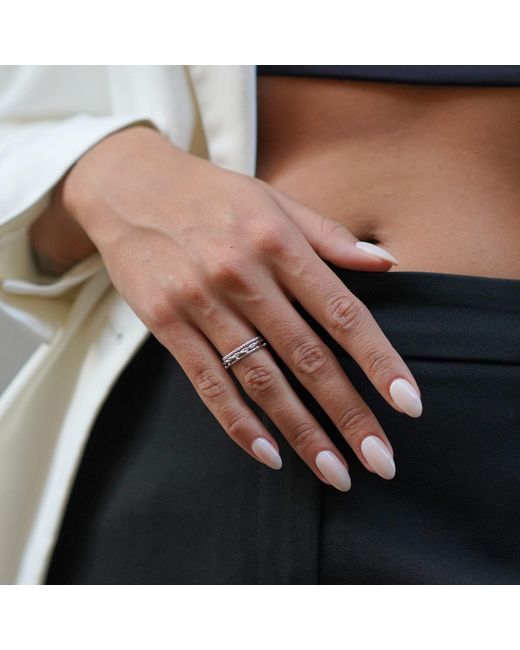 Spero London Metallic Skinny Layering Adjustable Ring Set