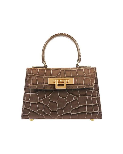 Lalage Beaumont Brown Neutrals / Fonteyn Mignon Orinoco Print Calf Leather Handbag