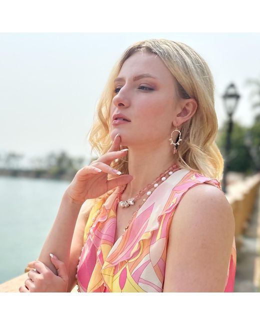 Farra Red Watermelon Quartz With Baroque Pearls Statement Necklace