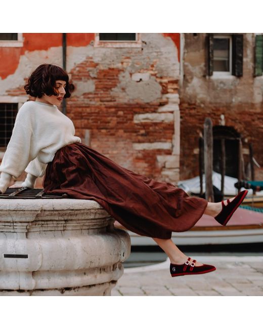 Gondolina Shoes Red Accademia Ruby Velvet Double-Strap Mary Jane Shoes – Made