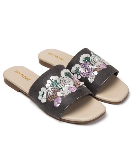 Rettrose Gray Sutton Luxury Plush Diamanté Embellished Handmade Sliders