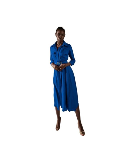 ALINA CERNĂTESCU Blue Patty Royal Sustainable Viscose Midi Dress With Pockets And Textile Belt