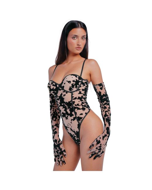 Perilla Lingerie Black Harlow Bodysuit Push Up Nude