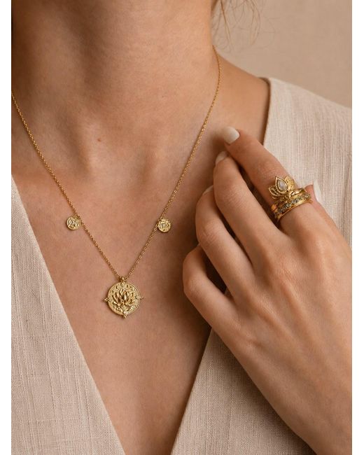 Aurozia Metallic Lotus Within Rhodium Plated Sterling Blooming Lotus Drop Adjustable Open Ring