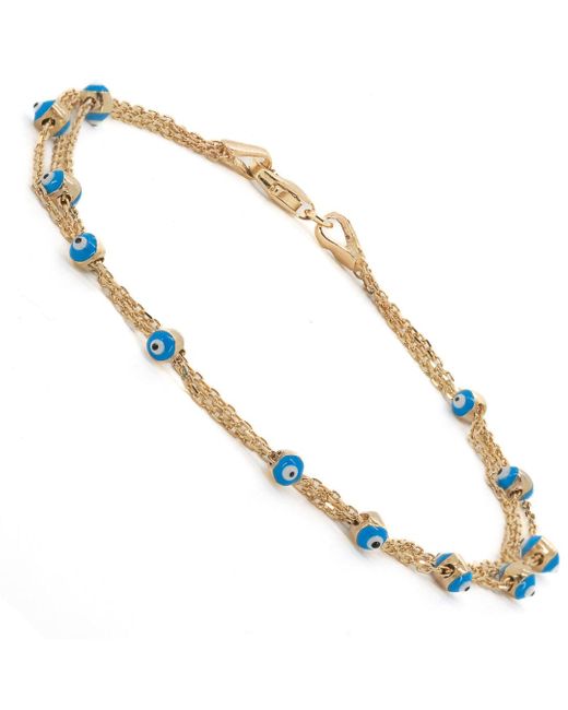 Ebru Jewelry Metallic Triple Chain Blue Evil Eye Solid Gold Fine Bracelet