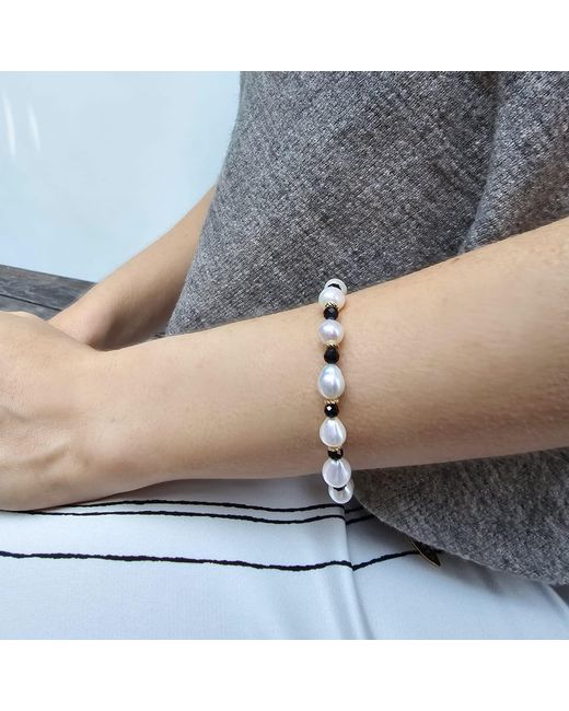 Farra Black Freshwater Pearls With Obsidian Adjustable Bracelet