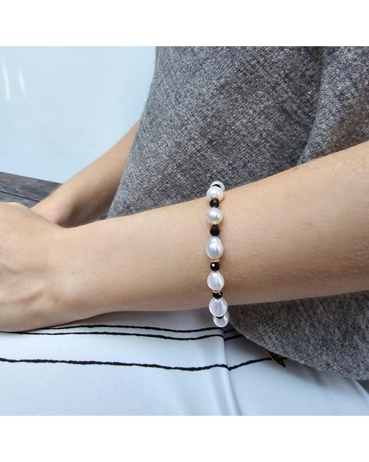 Farra Black Freshwater Pearls With Obsidian Adjustable Bracelet