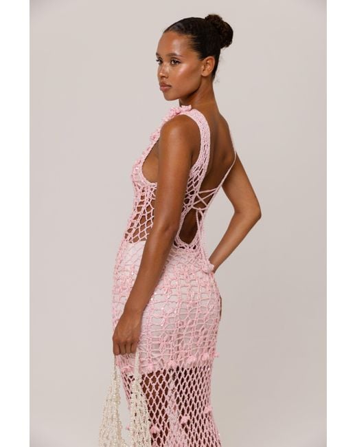 Andreeva Pink Vanilla Handmade Maxi Crochet Dress