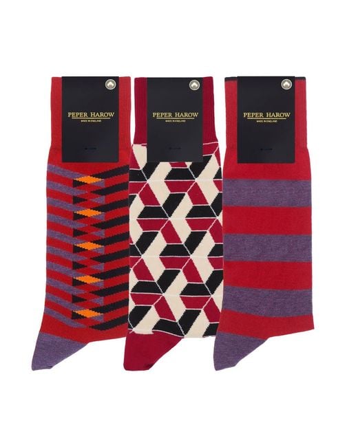 Peper Harow - Made in England Red Organic Socks Bundle for men