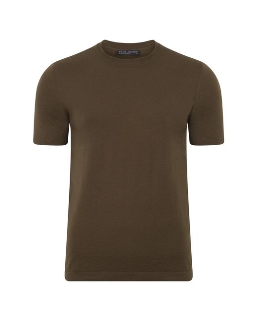Paul James Knitwear Green Superfine Merino Wool Ilario Knitted T-Shirt for men