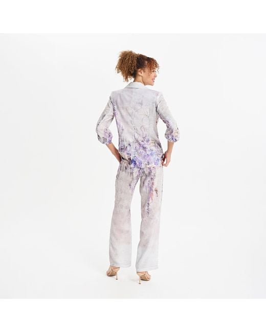 Lalipop Design Blue Abstract Floral Print Tailored Blazer Jacket