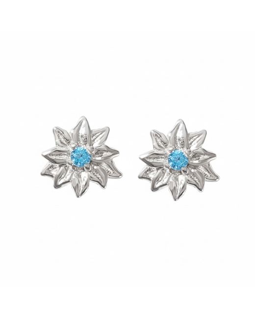 Harfi Blue December Birthstone Holly Birthflower Sterling Stud Earrings