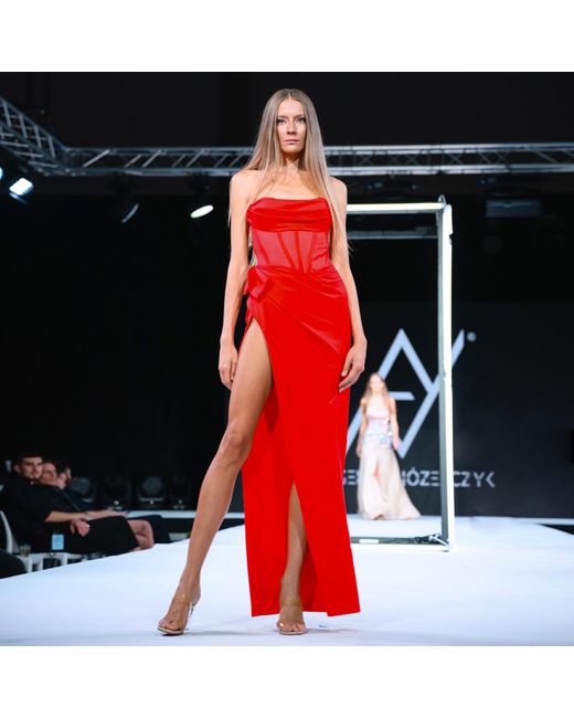 Angelika Jozefczyk Red Palermo Corset High Slit Gown