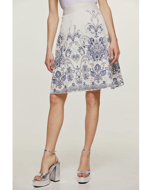Conquista Blue Neutrals Paisley Style Cloche Skirt