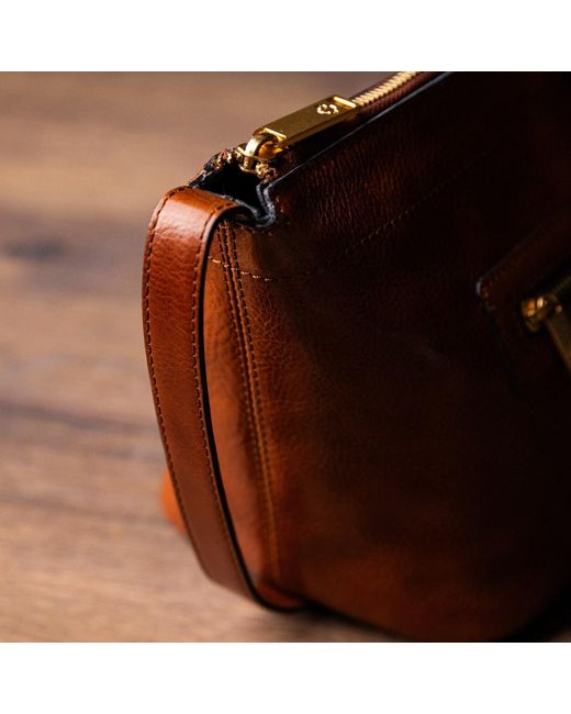 Time Resistance Brown Cognac Leather Cosmetic Bag Dopp Kit for men