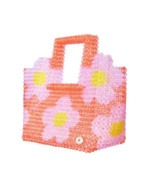 Tillie Beads Pink Daisy Square Handle Tote Bead Bag
