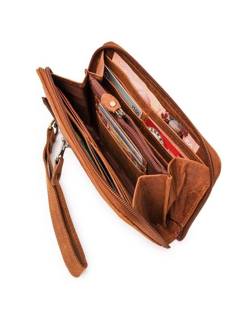 Hides Leather Co. Brown Handmade Leather Zip Wallet, Iridescent Midi Travel Organizer