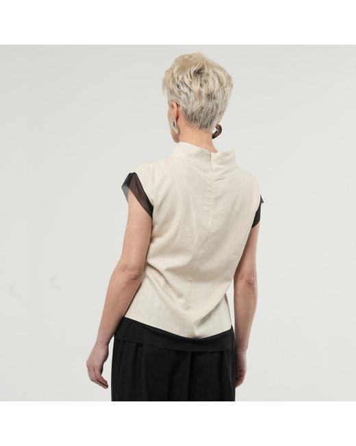 Metamorph White Neutrals Turtleneck Linen Top