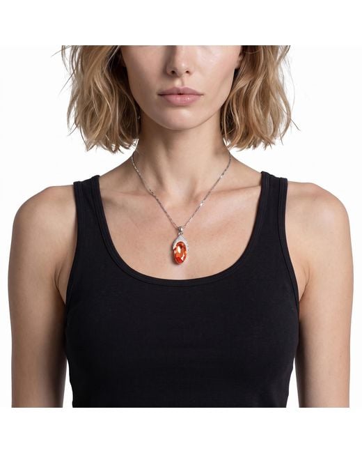 Modenaire Red Oval Crystal Pendant Necklace
