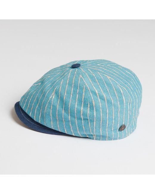 Dasmarca Hats Blue Lloyd Stripe Peaked Summer Italian Linen Bakerboy Newsboy Cap for men