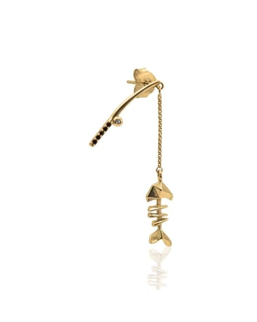 Frenvyrn Metallic Mars 18K Vermeil Fishin' Fish Bone Dangle Earring Single For Right Ear for men