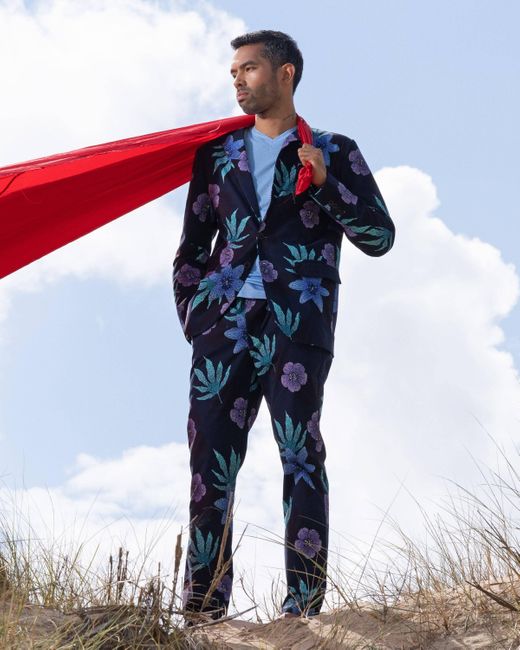 Lords of Harlech Blue Julius Floral Memory Blazer for men
