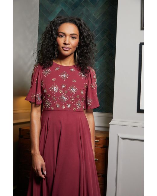 Frock and Frill Red Kelby Embellished Midaxi Dress