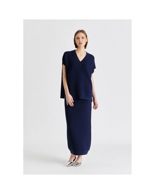Paisie Blue V-Neck Sleeveless Ribbed Jumper