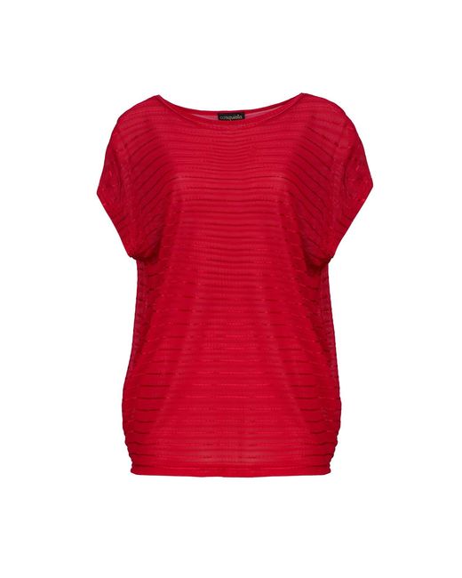 Conquista Red Striped Shiny Jersey Egg-Shaped Top – Soft Rayon Blend