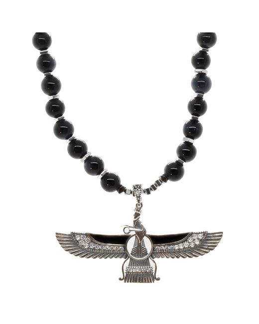 Ebru Jewelry White Tourmaline Faravahar Beaded Necklace-black