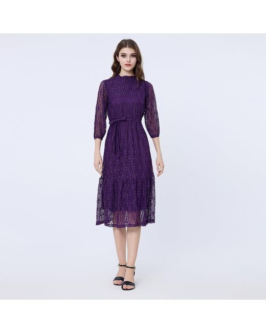 Smart and Joy Purple Fit-And-Flare Lace Dress