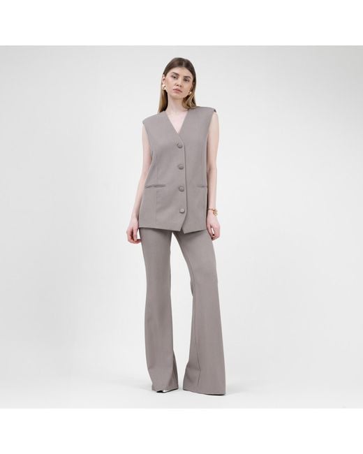 BLUZAT Gray Neutrals Suit With Oversized Vest And Flared Trousers