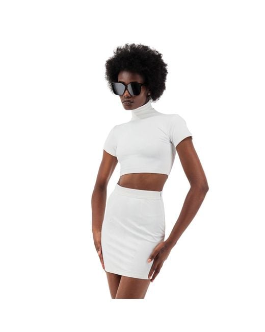 Úchè White Snake Print Cropped Turtleneck