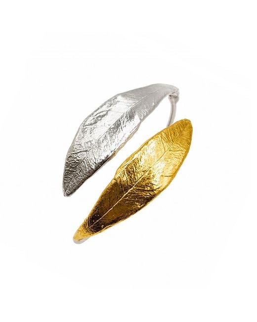 Mother Nature Jewelry Metallic Two-Tone Leaf Cuff, Handmade Adjustable Bracelet