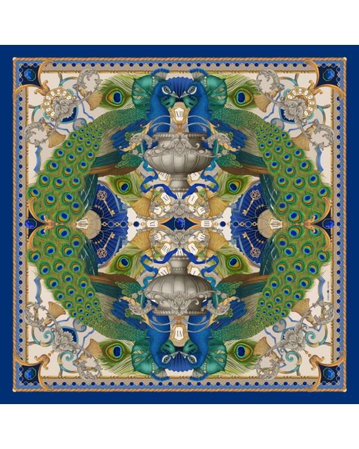 Emily Carter Green The Peacock & Fountain Silk Scarf