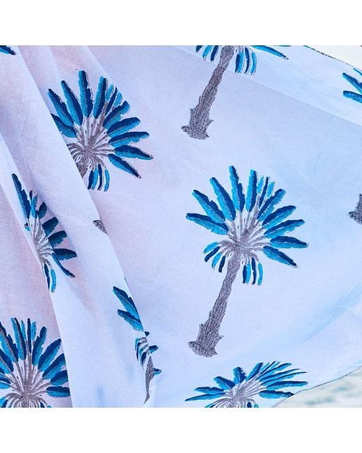 Pick Happy Blue Mermaid Maxi Dress Palm Tree Fully Lined Handblock Cotton