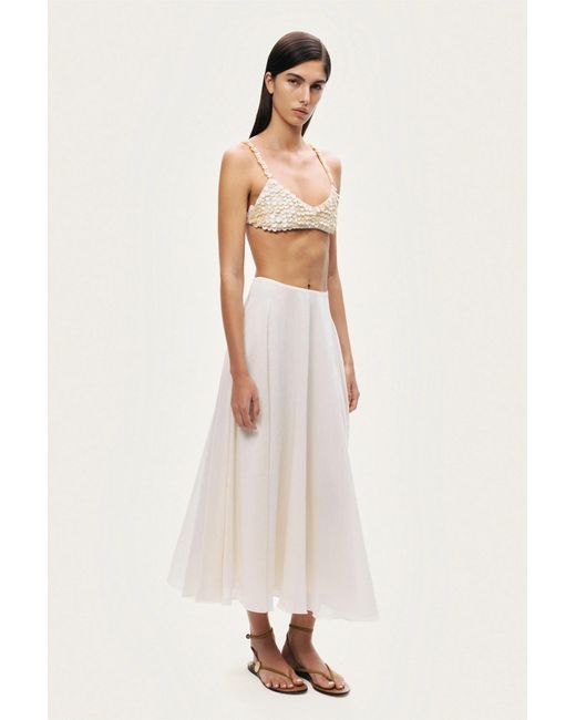 Nocturne White Flowy High-Waisted Midi Skirt