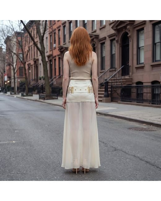 Modenaire Natural Elegant Sheer High-Waist Half Skirt With Flowing Silhouette