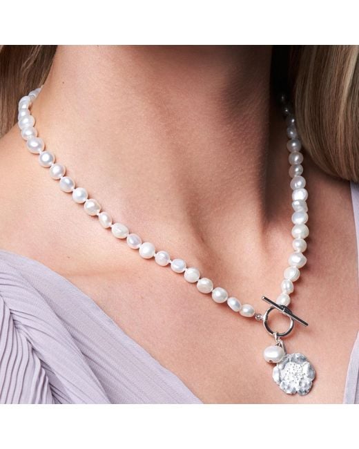 Pearls of the Orient Online Metallic Vita Cultured Freshwater Pearl Necklace With Cherry Blossom Charm