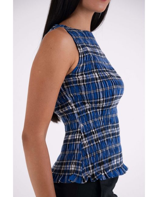Amy Lynn Blue Sonya Pure Cotton Plaid Smocked Top