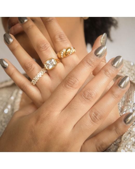 Superdivajewellery Metallic Crystal Croissant Ring