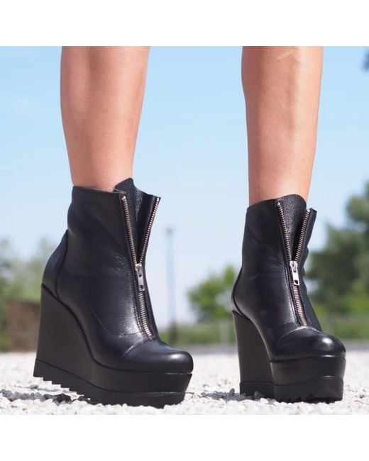 Adrenaline Fashion Blue Handcrafted Leather Wedge Ankle Boots With Zipper – Genuine Leather Designer Handmade Boots
